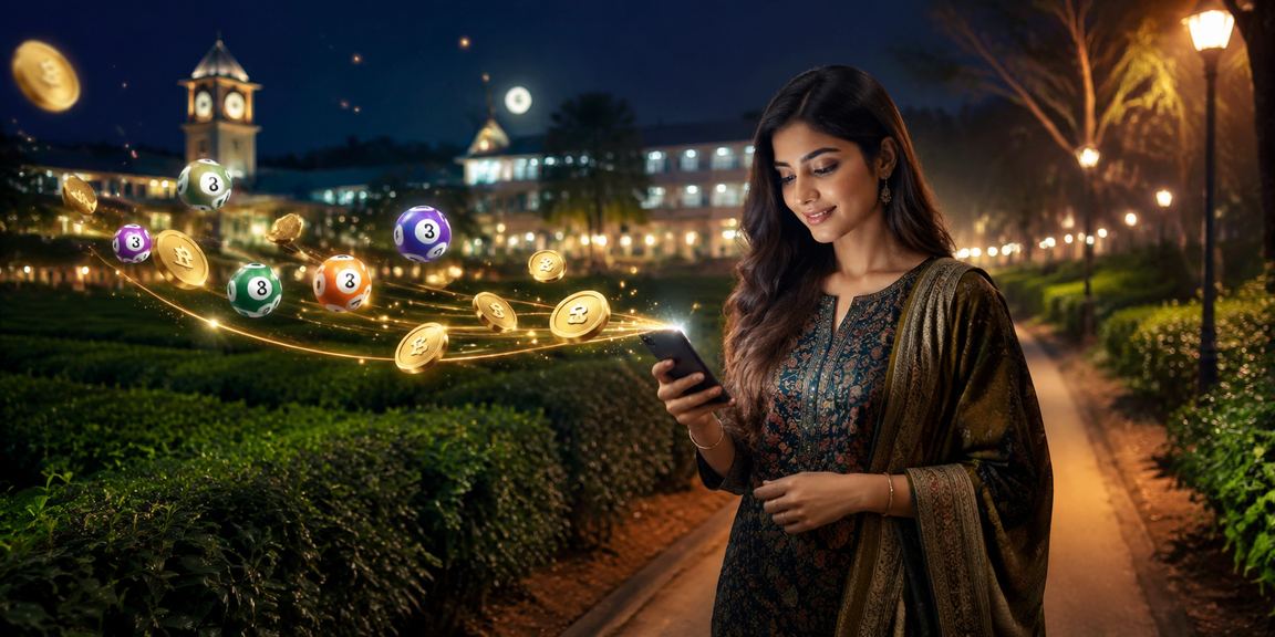 ময়মনসিংহে একজন ব্যবহারকারী মোবাইলে লটারি টিকিট ও টাকা দেখছেন